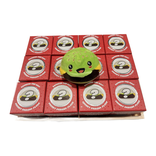 Knead That Burger 12-pack blind box display in its wooden tray