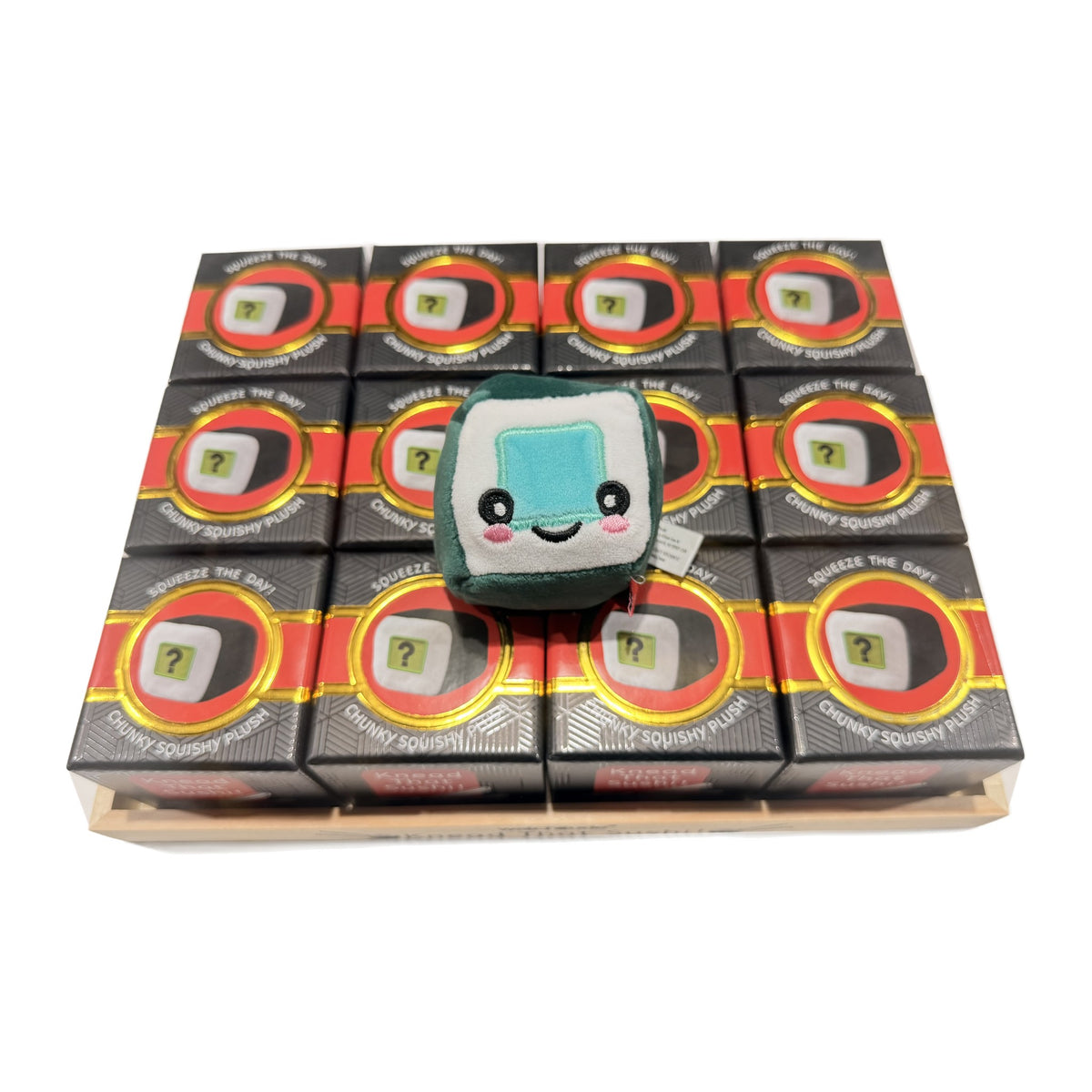 Knead That Sushi 12-pack blind box display in its wooden tray