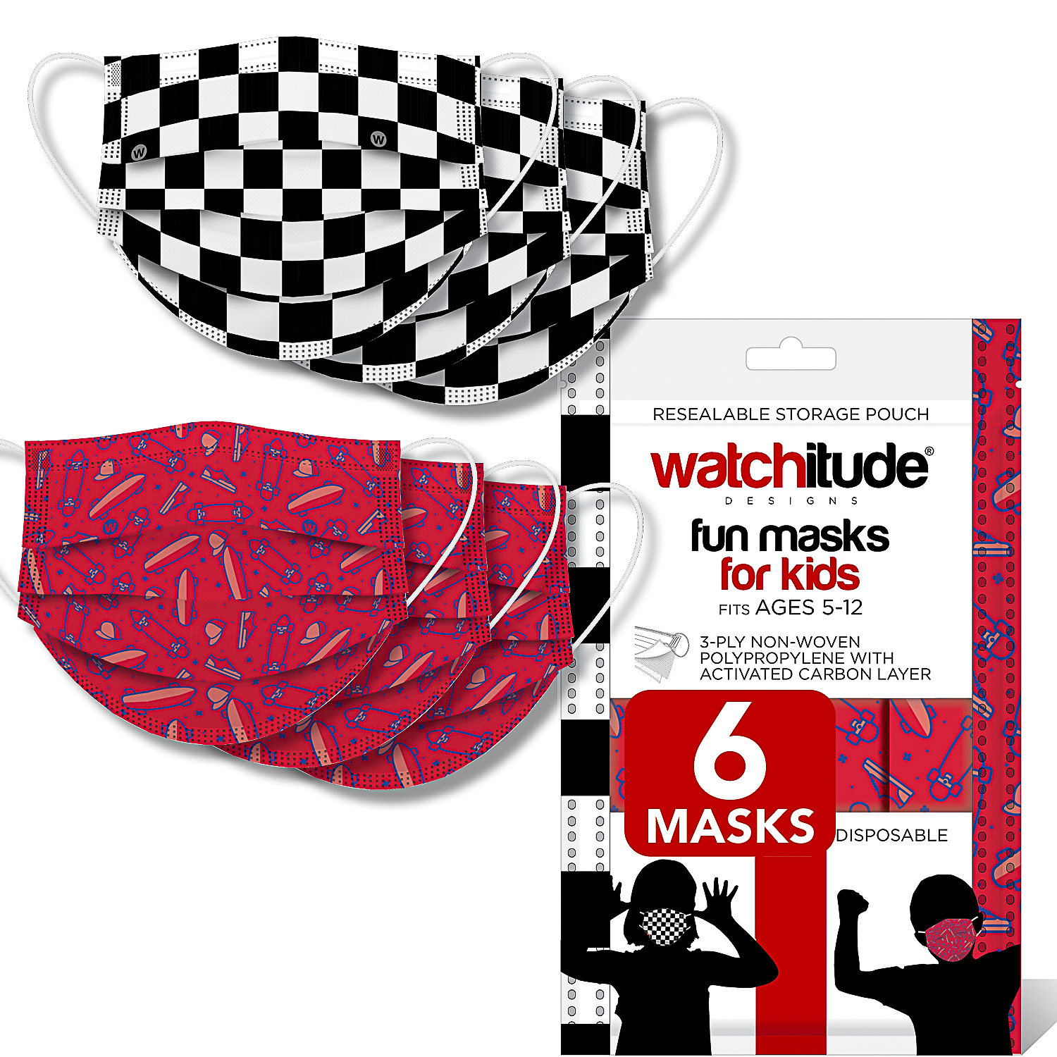 Skater & Checkers - Watchitude Kids Fun Masks (6-pack) image number 0