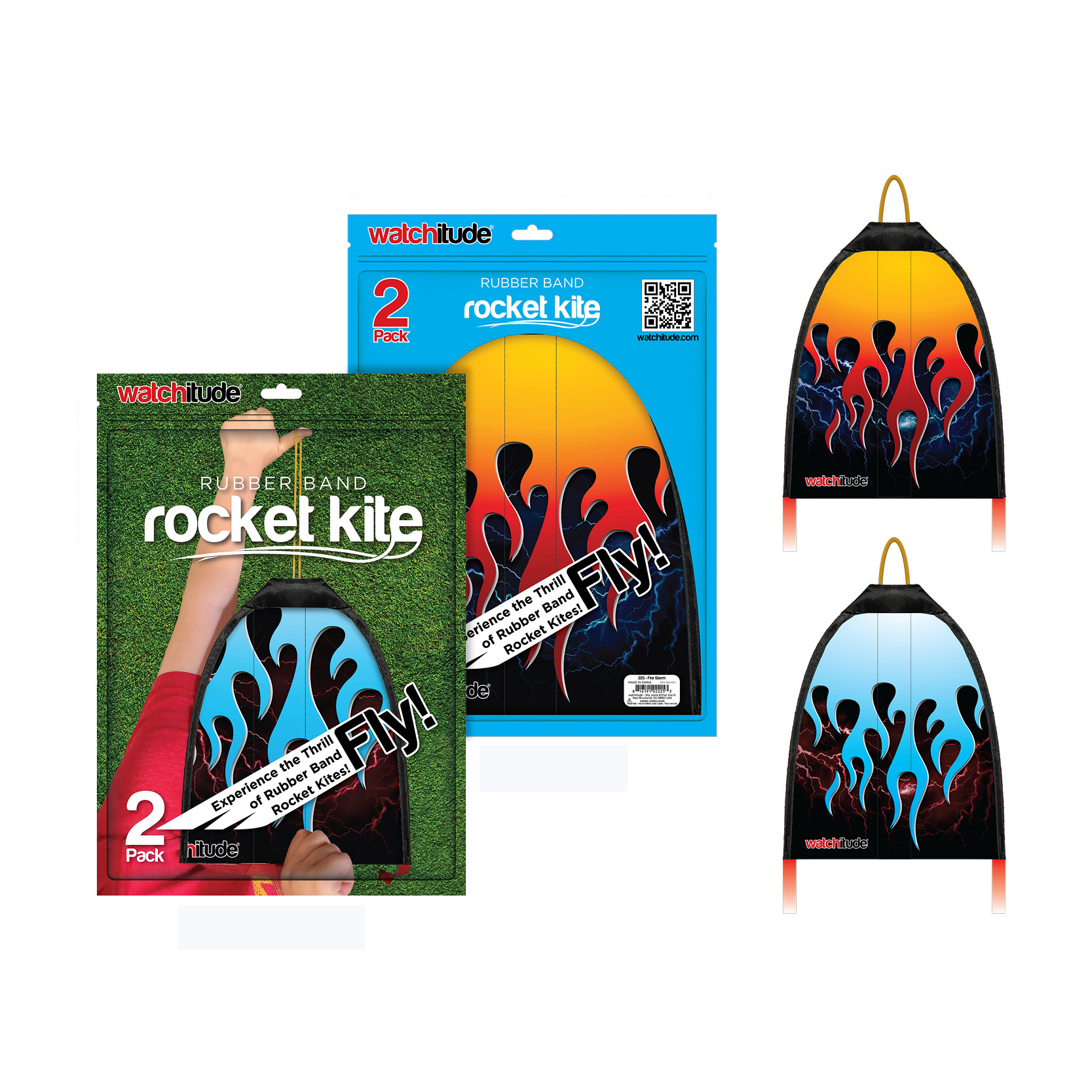Rubber Band Rocket Kite - Fire Storm - Red & Blue