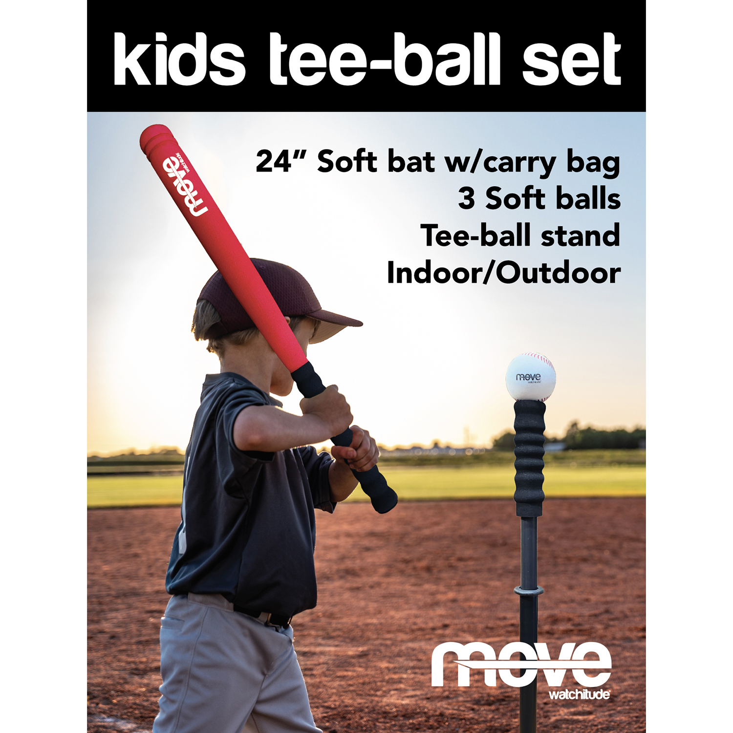 Kids T-Ball Set - Toy Baseball Tee-Ball for kids aged 3-10. Three Soft Balls Included. image number 2