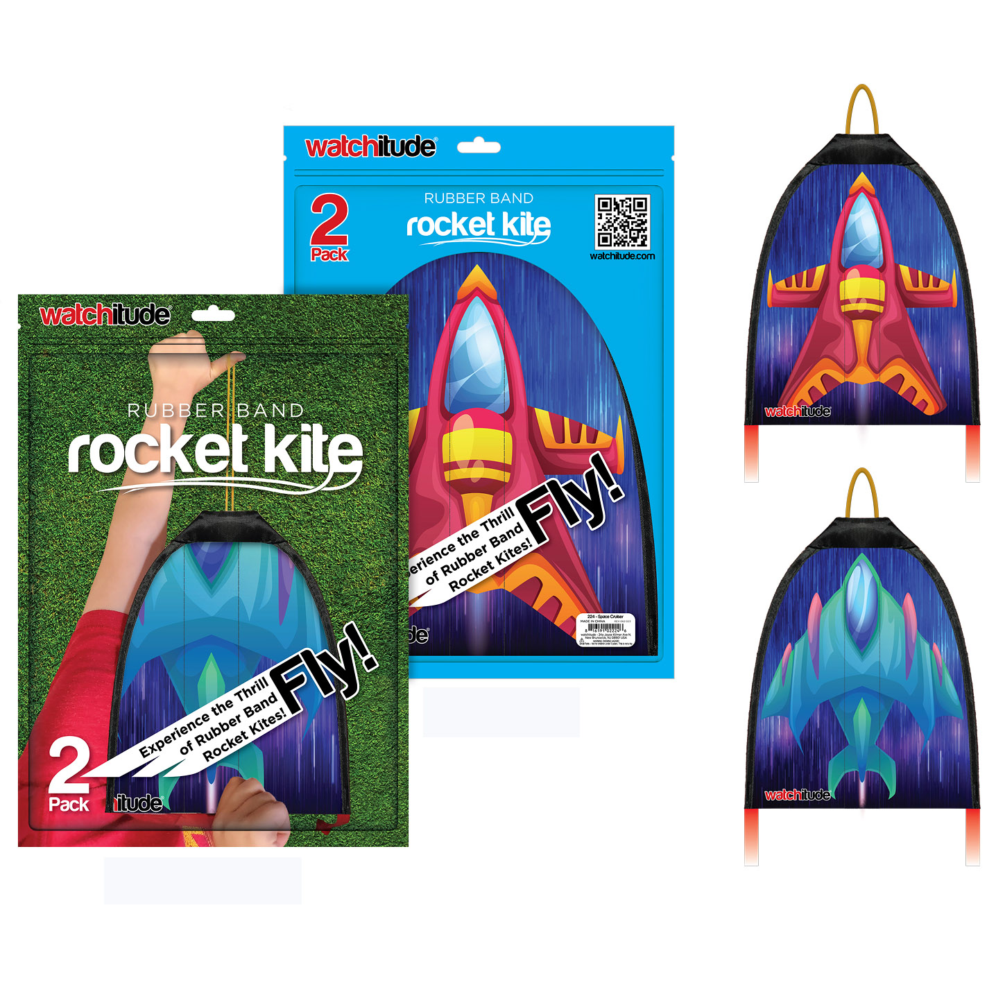 Rubber Band Rocket Kite - Space Crusier - Red & Blue