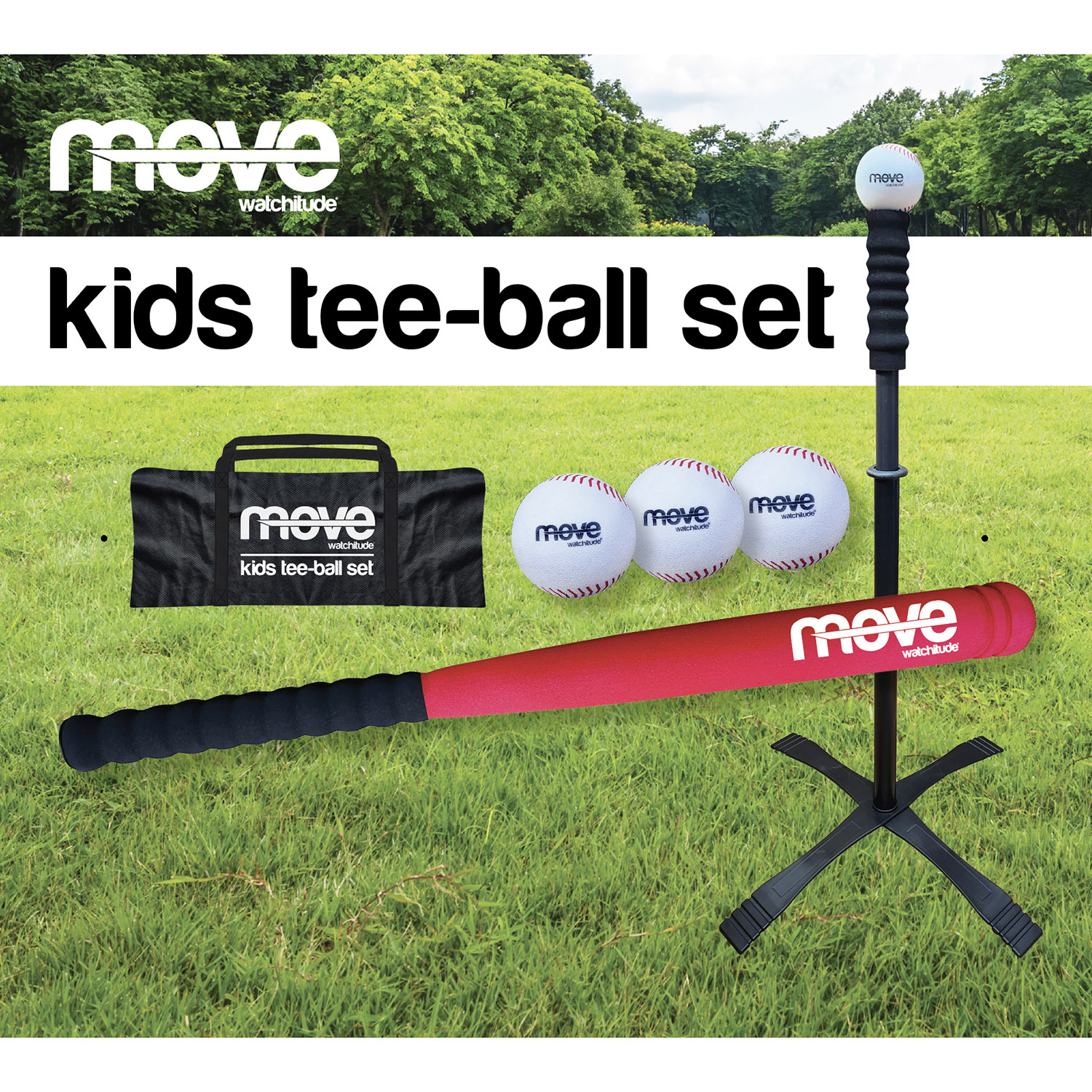 Kids T-Ball Set - Toy Baseball Tee-Ball for kids aged 3-10. Three Soft Balls Included.